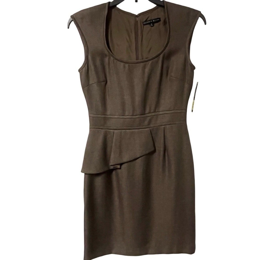NWT Antonio Melani Arice Dress Espresso Brown Herringbone Sheath Women's Size 6